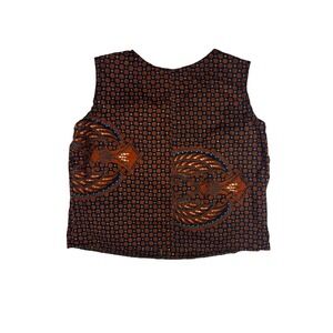 Womens Batik Print Sleeveless Top Boho Festival Tribal Orange Navy